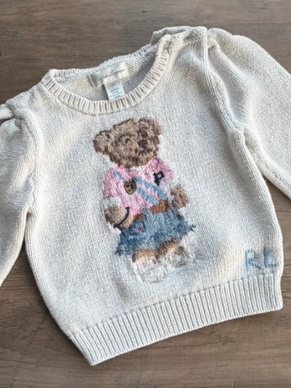 Ralph Lauren Knit Polo Bear Motif Sweater Pink and Blue